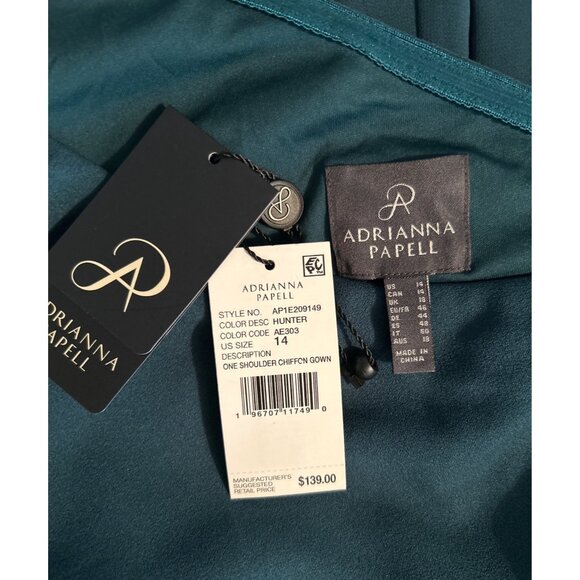 Adrianna Papell Women One Shoulder Hunter Green Maxi Dress Size 14 - Picture 3 of 6